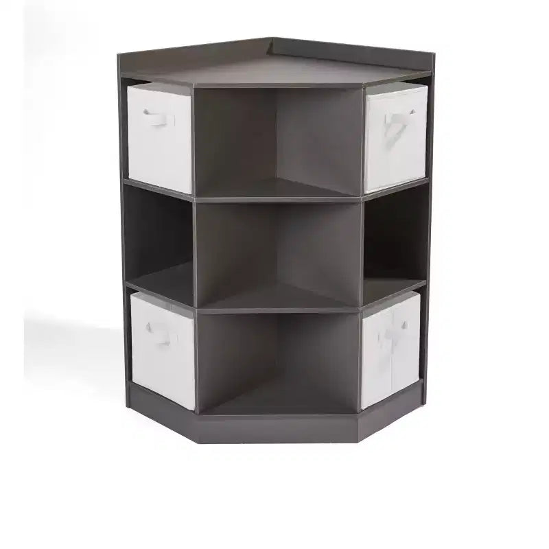Corner Cubby Storage Unit with 4 Reversible Baskets Charcoal: 9 Compartments, 10 Shelves, MDF Frame
