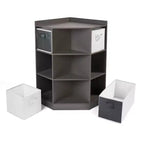 Mobile ad angolo con 4 cesti reversibili antracite: 9 scomparti, 10 ripiani, struttura in MDF