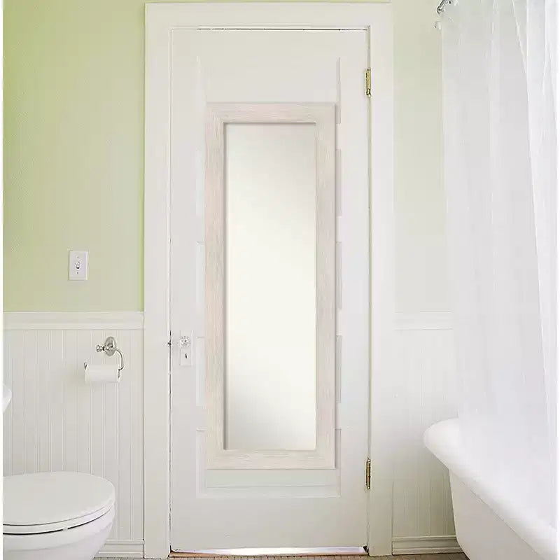 19" x 53" Hardwood Framed Full Length on the Door Mirror White: Over the Door, Body, No Assembly Required