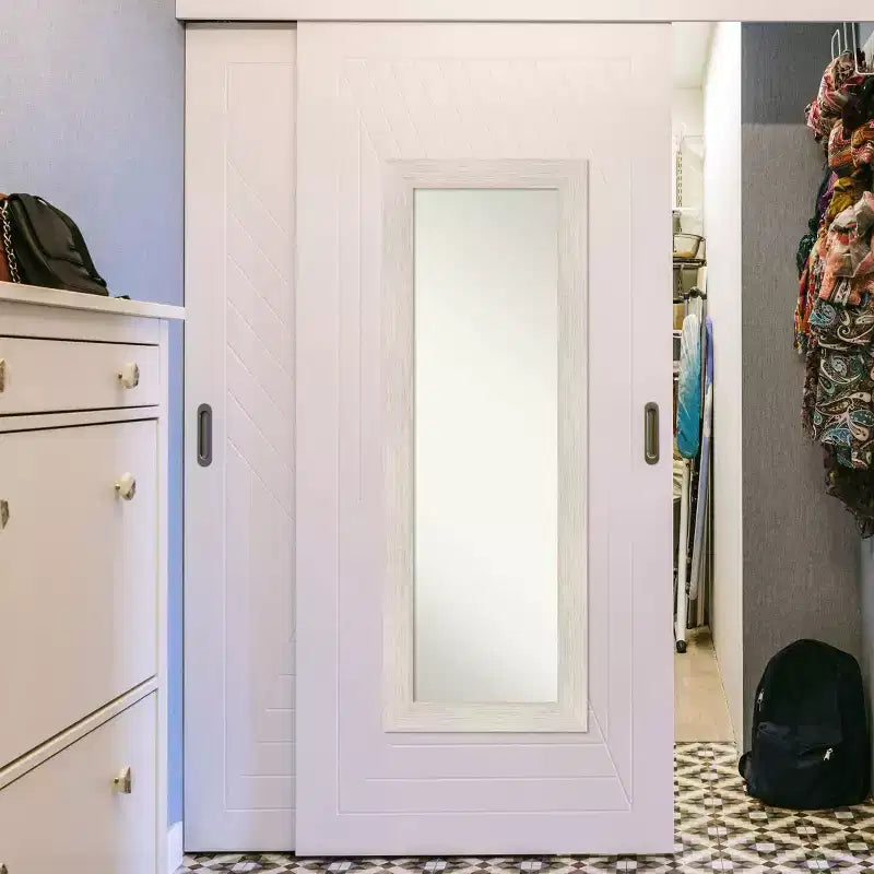 19" x 53" Hardwood Framed Full Length on the Door Mirror White: Over the Door, Body, No Assembly Required