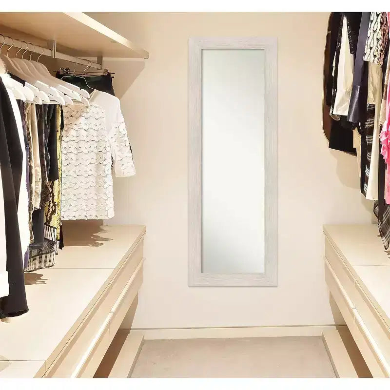 19" x 53" Hardwood Framed Full Length on the Door Mirror White: Over the Door, Body, No Assembly Required