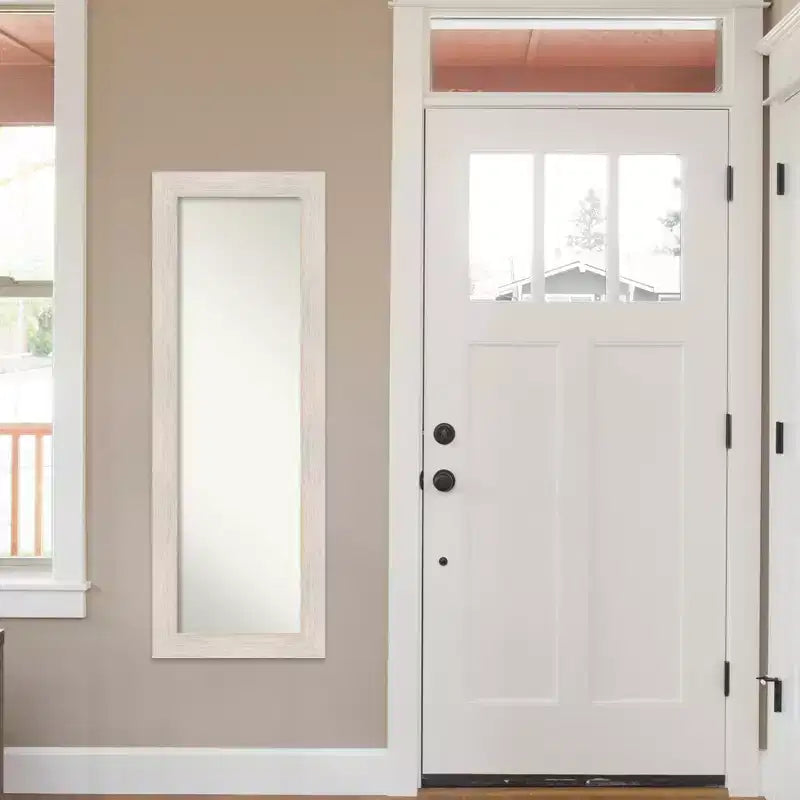 19" x 53" Hardwood Framed Full Length on the Door Mirror White: Over the Door, Body, No Assembly Required