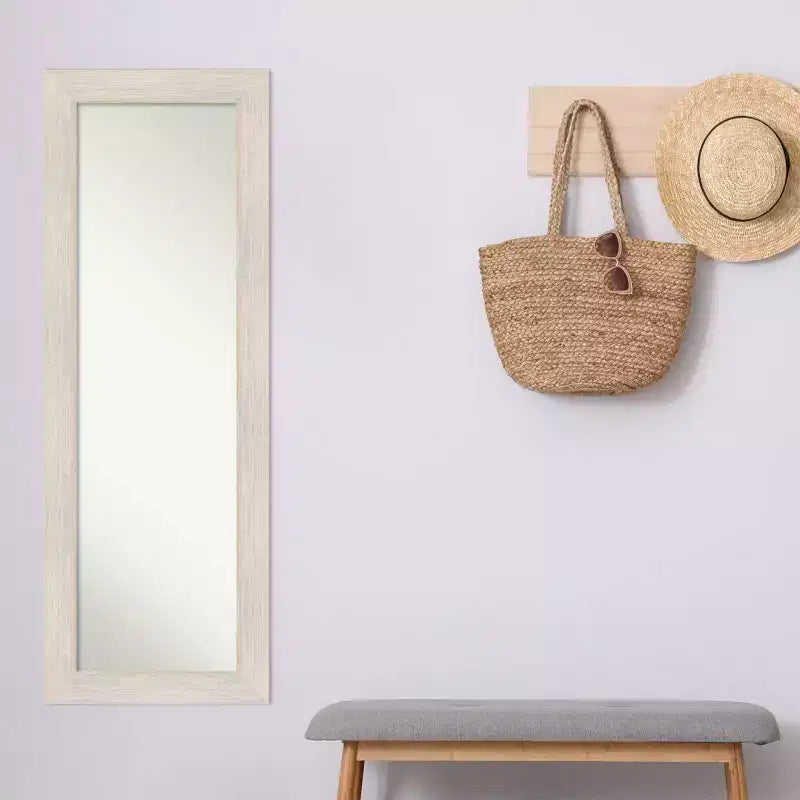 19" x 53" Hardwood Framed Full Length on the Door Mirror White: Over the Door, Body, No Assembly Required
