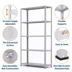 Scaffale metallico a 5 ripiani per carichi pesanti, scaffale regolabile per garage, 91x30x173 cm per cucina, dispensa, cantina, lavanderia
