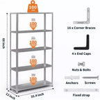 Scaffale metallico a 5 ripiani per carichi pesanti, scaffale regolabile per garage, 91x30x173 cm per cucina, dispensa, cantina, lavanderia