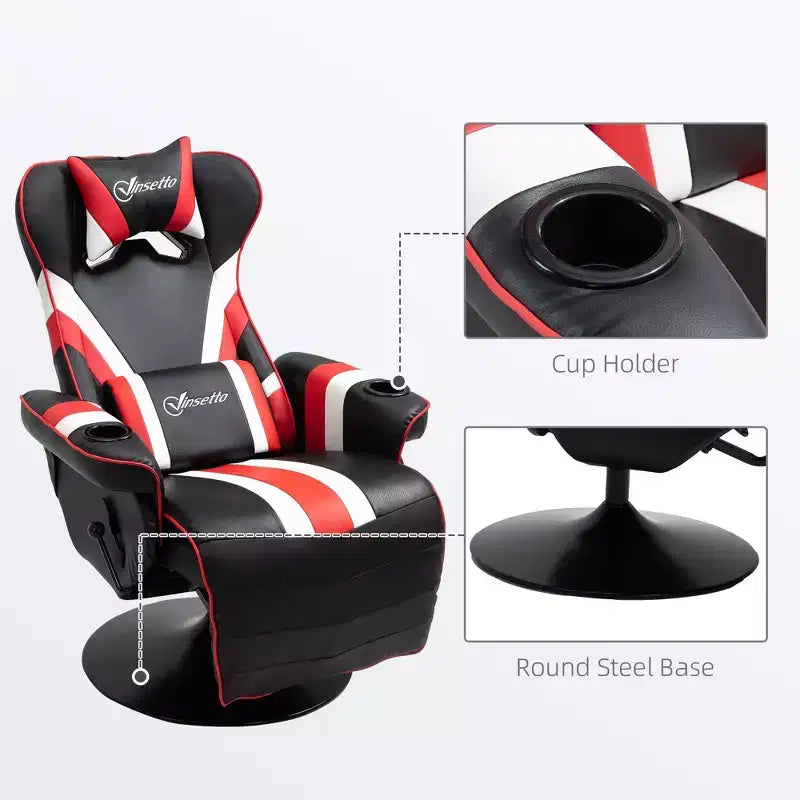 90-130 Recliner Gaming Chair with Swivel Base Plate&Cup Holder,360 Swivel Office Chair Video Game Chairs with Head&Lumbar Pillow,Footrest