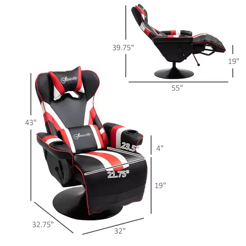 90-130 Recliner Gaming Chair with Swivel Base Plate&Cup Holder,360 Swivel Office Chair Video Game Chairs with Head&Lumbar Pillow,Footrest