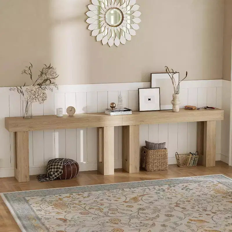 63 Inch Long Wood Console Table, Rectangular Farmhouse Water Scratch Resistant for Living Room Hallway Foyer Behind Sofa
