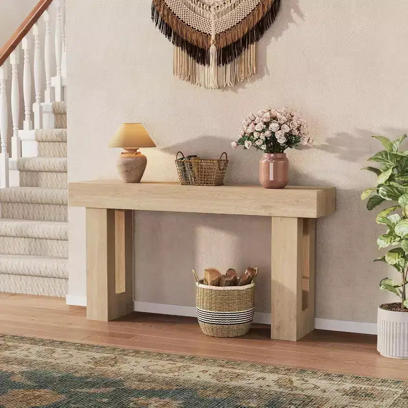 63 Inch Long Wood Console Table, Rectangular Farmhouse Water Scratch Resistant for Living Room Hallway Foyer Behind Sofa