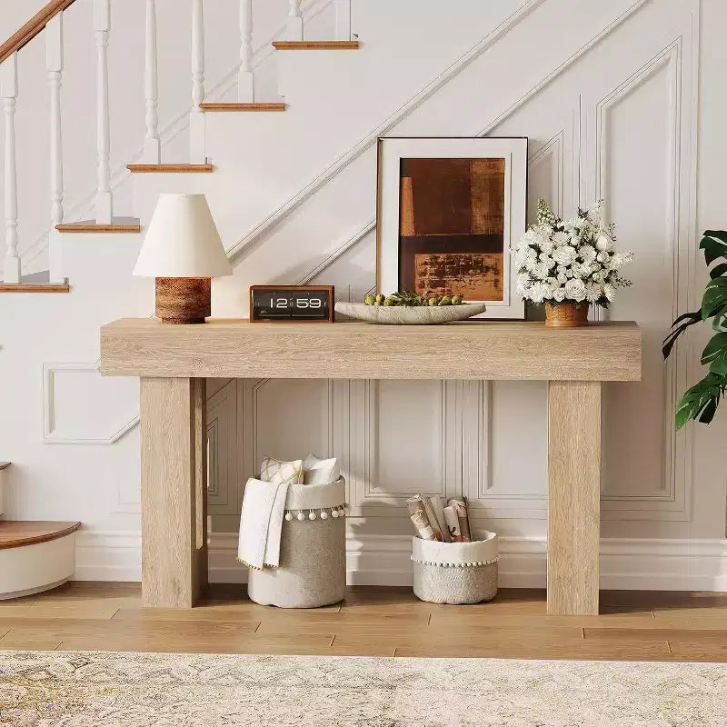 63 Inch Long Wood Console Table, Rectangular Farmhouse Water Scratch Resistant for Living Room Hallway Foyer Behind Sofa