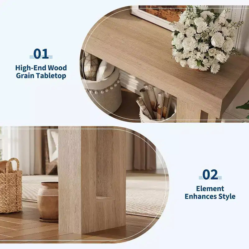 63 Inch Long Wood Console Table, Rectangular Farmhouse Water Scratch Resistant for Living Room Hallway Foyer Behind Sofa