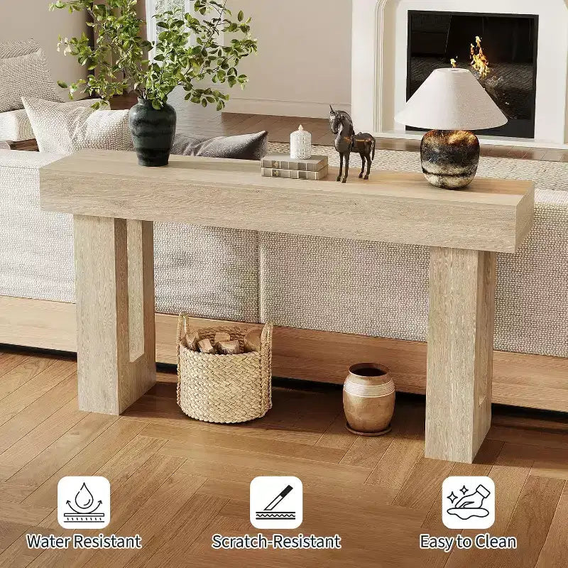 63 Inch Long Wood Console Table, Rectangular Farmhouse Water Scratch Resistant for Living Room Hallway Foyer Behind Sofa