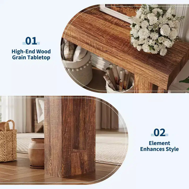 63 Inch Long Wood Console Table, Rectangular Farmhouse Water Scratch Resistant for Living Room Hallway Foyer Behind Sofa