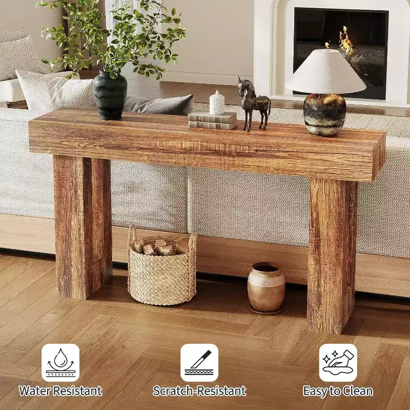 63 Inch Long Wood Console Table, Rectangular Farmhouse Water Scratch Resistant for Living Room Hallway Foyer Behind Sofa