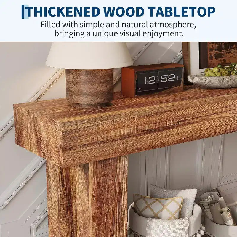 63 Inch Long Wood Console Table, Rectangular Farmhouse Water Scratch Resistant for Living Room Hallway Foyer Behind Sofa