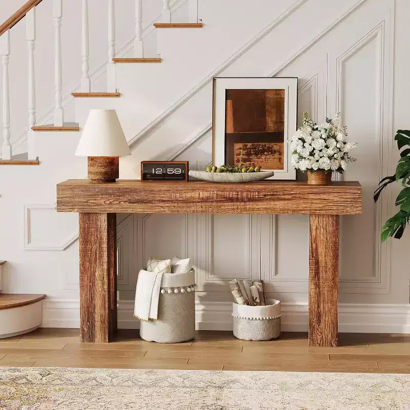 63 Inch Long Wood Console Table, Rectangular Farmhouse Water Scratch Resistant for Living Room Hallway Foyer Behind Sofa