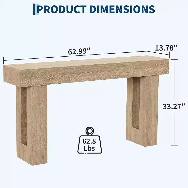 63 Inch Long Wood Console Table, Rectangular Farmhouse Water Scratch Resistant for Living Room Hallway Foyer Behind Sofa
