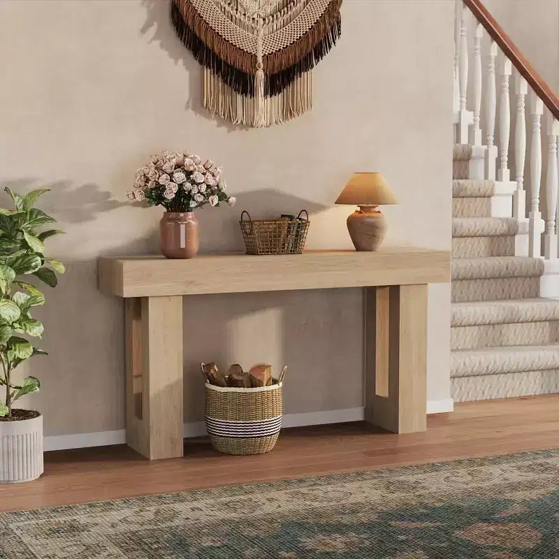 63 Inch Long Wood Console Table, Rectangular Farmhouse Water Scratch Resistant for Living Room Hallway Foyer Behind Sofa