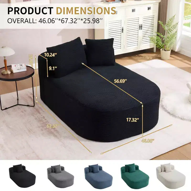Oversized Corduroy Upholstered Chaise Lounge Chair with 46 Wide Seat, Comfy Sleeper Sofa with Pillows for Living Room or Bedroom