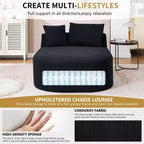 Poltrona chaise longue imbottita in velluto a coste oversize con seduta larga 117 cm, comodo divano letto con cuscini per soggiorno o camera da letto