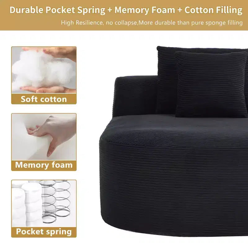 Oversized Corduroy Upholstered Chaise Lounge Chair with 46 Wide Seat, Comfy Sleeper Sofa with Pillows for Living Room or Bedroom