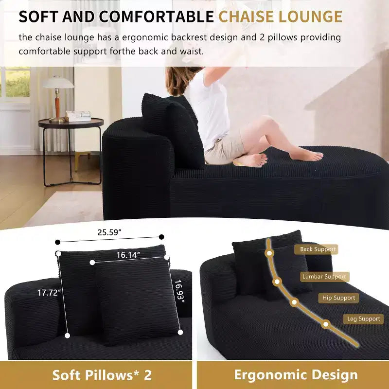 Oversized Corduroy Upholstered Chaise Lounge Chair with 46 Wide Seat, Comfy Sleeper Sofa with Pillows for Living Room or Bedroom