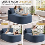Poltrona chaise longue imbottita in velluto a coste oversize con seduta larga 117 cm, comodo divano letto con cuscini per soggiorno o camera da letto