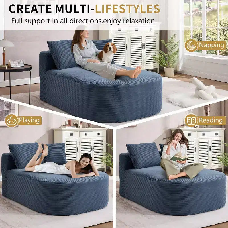 Oversized Corduroy Upholstered Chaise Lounge Chair with 46 Wide Seat, Comfy Sleeper Sofa with Pillows for Living Room or Bedroom