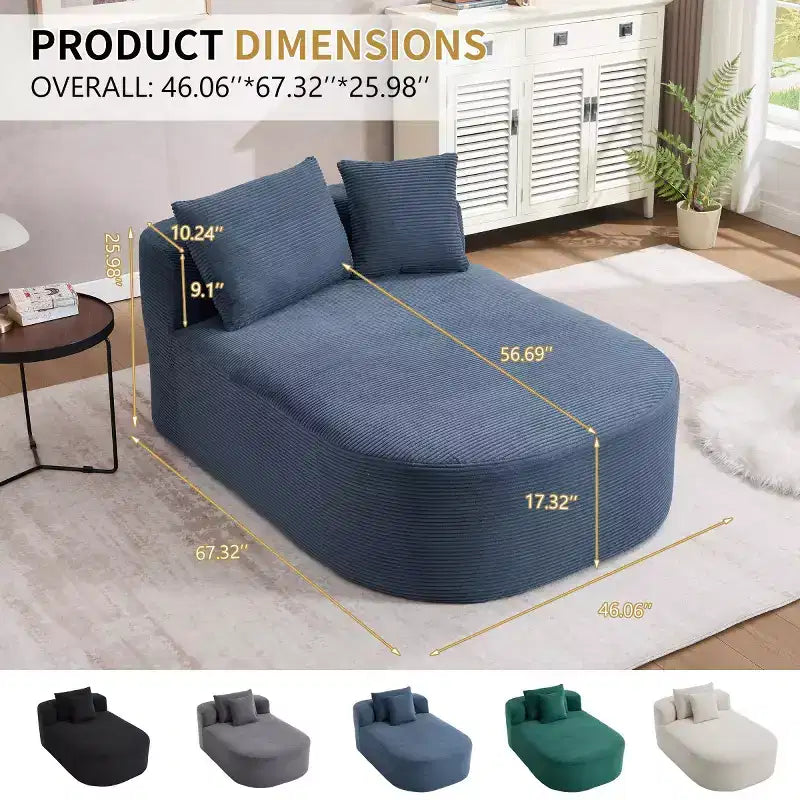 Oversized Corduroy Upholstered Chaise Lounge Chair with 46 Wide Seat, Comfy Sleeper Sofa with Pillows for Living Room or Bedroom