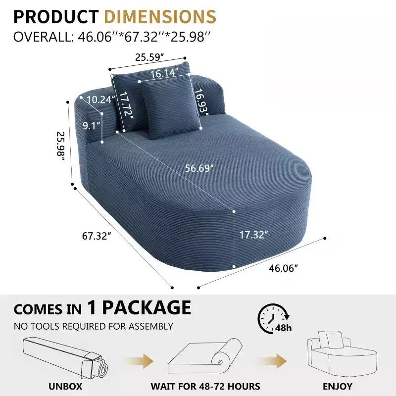 Oversized Corduroy Upholstered Chaise Lounge Chair with 46 Wide Seat, Comfy Sleeper Sofa with Pillows for Living Room or Bedroom