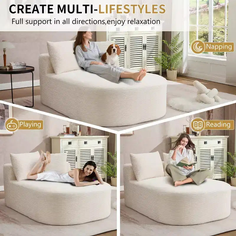 Oversized Corduroy Upholstered Chaise Lounge Chair with 46 Wide Seat, Comfy Sleeper Sofa with Pillows for Living Room or Bedroom