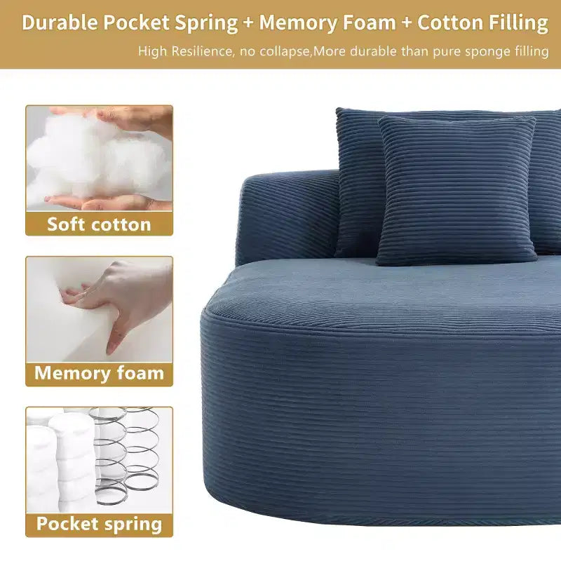 Oversized Corduroy Upholstered Chaise Lounge Chair with 46 Wide Seat, Comfy Sleeper Sofa with Pillows for Living Room or Bedroom