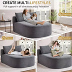 Poltrona chaise longue imbottita in velluto a coste oversize con seduta larga 117 cm, comodo divano letto con cuscini per soggiorno o camera da letto