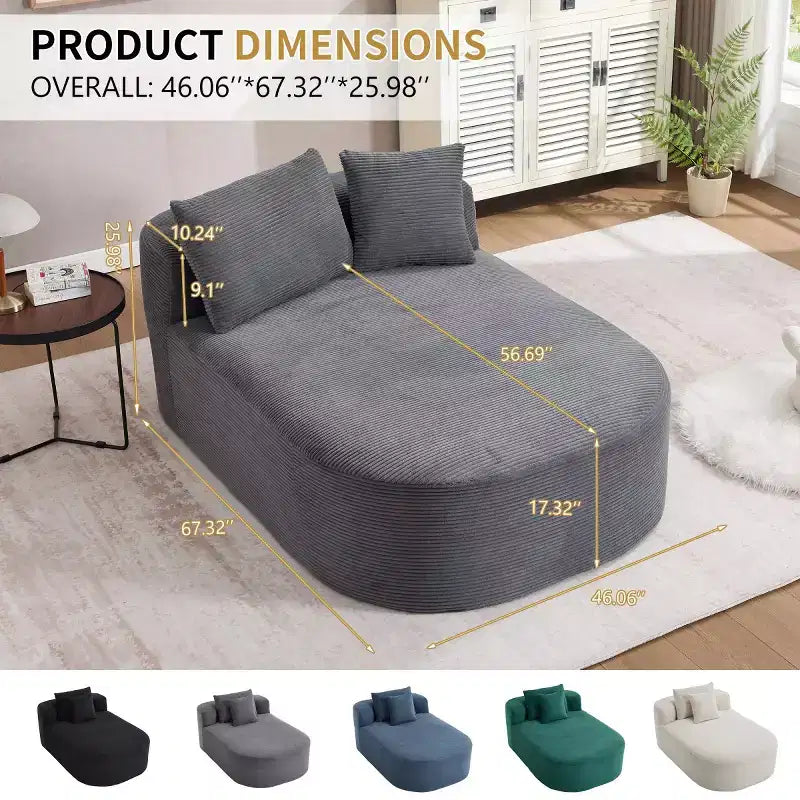 Oversized Corduroy Upholstered Chaise Lounge Chair with 46 Wide Seat, Comfy Sleeper Sofa with Pillows for Living Room or Bedroom