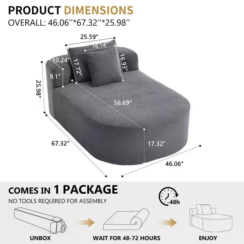 Oversized Corduroy Upholstered Chaise Lounge Chair with 46 Wide Seat, Comfy Sleeper Sofa with Pillows for Living Room or Bedroom