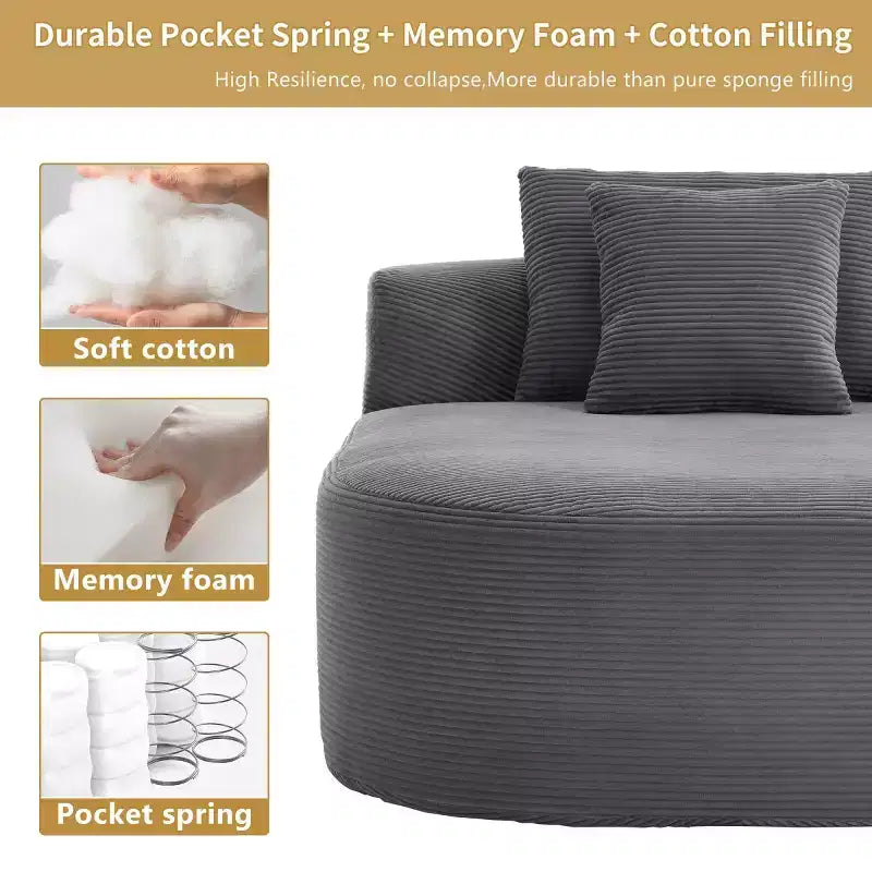 Oversized Corduroy Upholstered Chaise Lounge Chair with 46 Wide Seat, Comfy Sleeper Sofa with Pillows for Living Room or Bedroom
