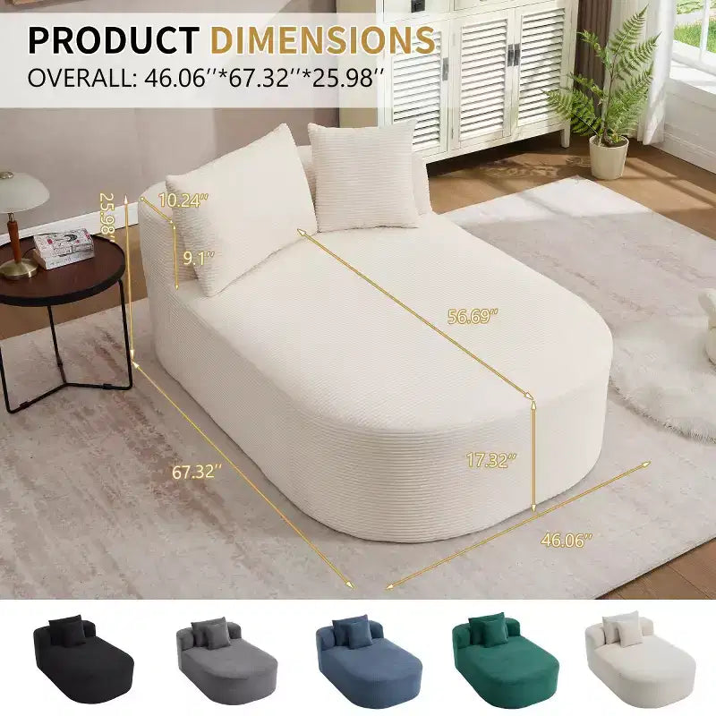 Oversized Corduroy Upholstered Chaise Lounge Chair with 46 Wide Seat, Comfy Sleeper Sofa with Pillows for Living Room or Bedroom