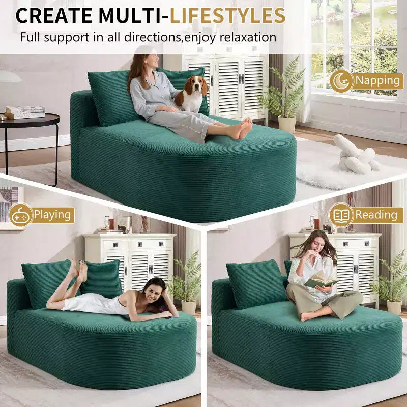 Oversized Corduroy Upholstered Chaise Lounge Chair with 46 Wide Seat, Comfy Sleeper Sofa with Pillows for Living Room or Bedroom