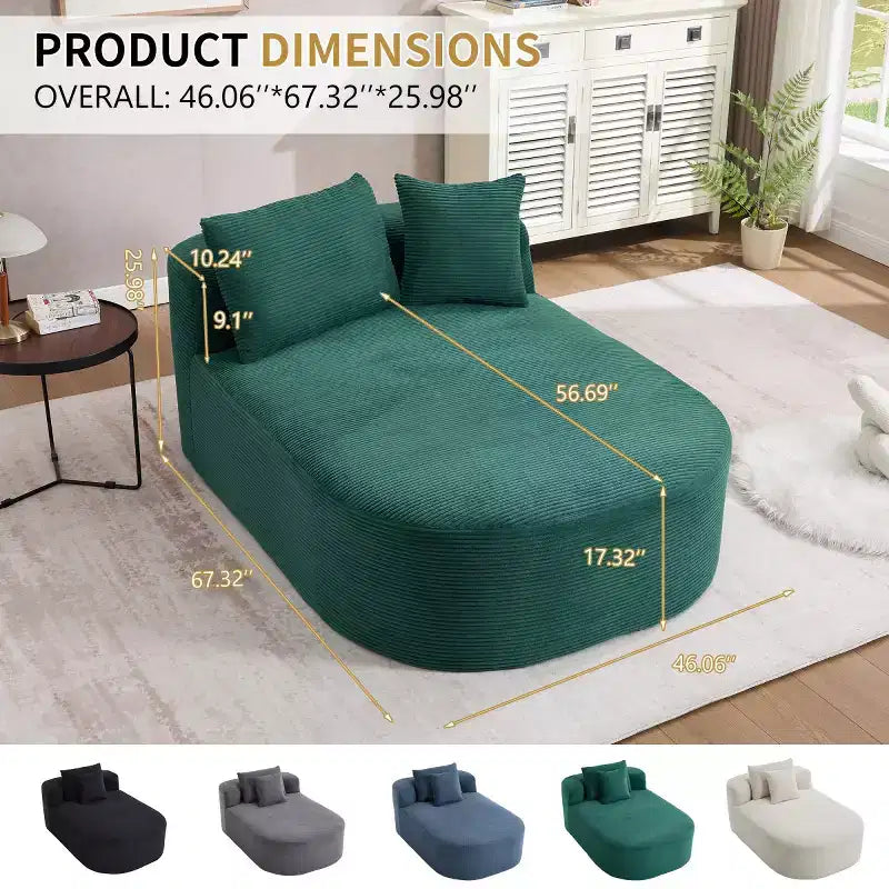 Oversized Corduroy Upholstered Chaise Lounge Chair with 46 Wide Seat, Comfy Sleeper Sofa with Pillows for Living Room or Bedroom