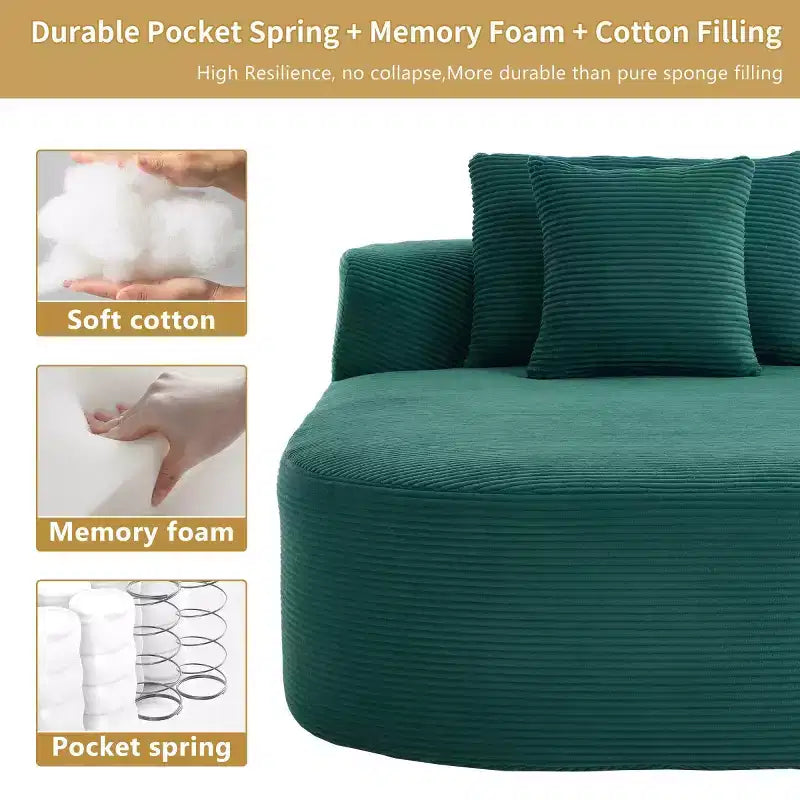 Oversized Corduroy Upholstered Chaise Lounge Chair with 46 Wide Seat, Comfy Sleeper Sofa with Pillows for Living Room or Bedroom