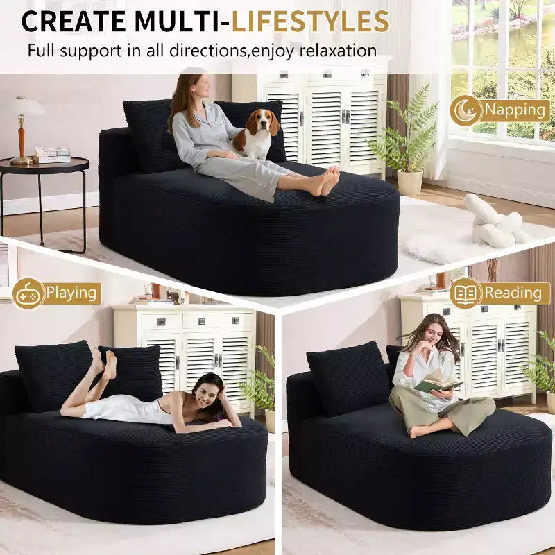 Oversized Corduroy Upholstered Chaise Lounge Chair with 46 Wide Seat, Comfy Sleeper Sofa with Pillows for Living Room or Bedroom