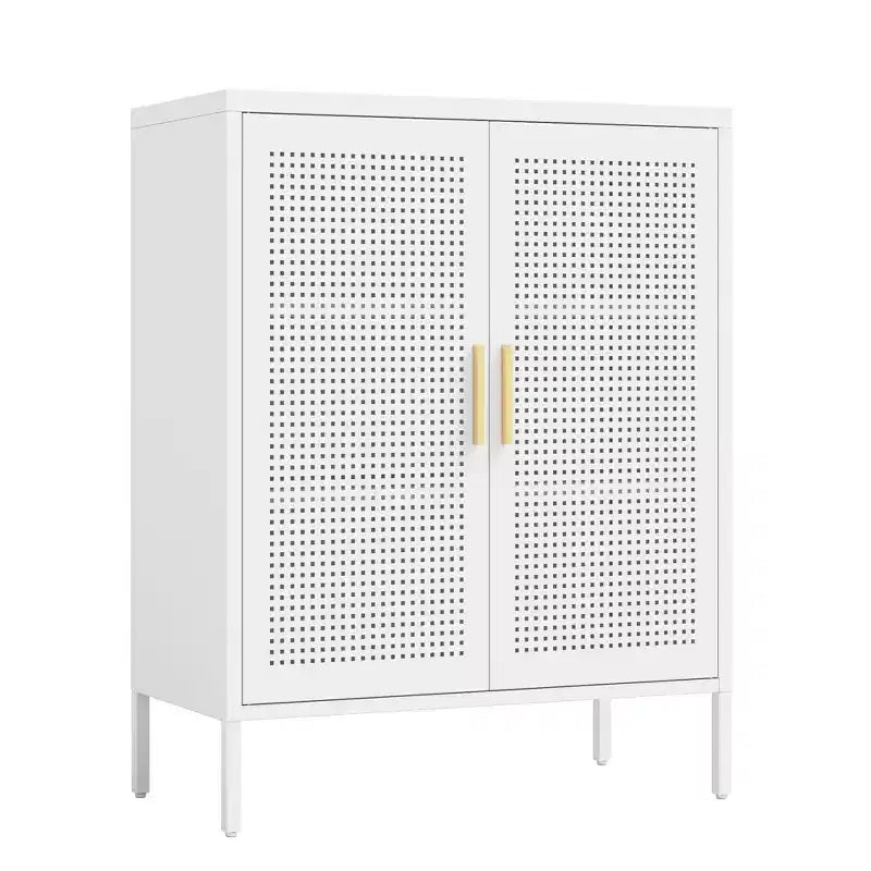 31.5Metal Storage Cabinet - 2 Doors & 2 Adjustable Shelves, Steel File Cabinet (No Lock), White