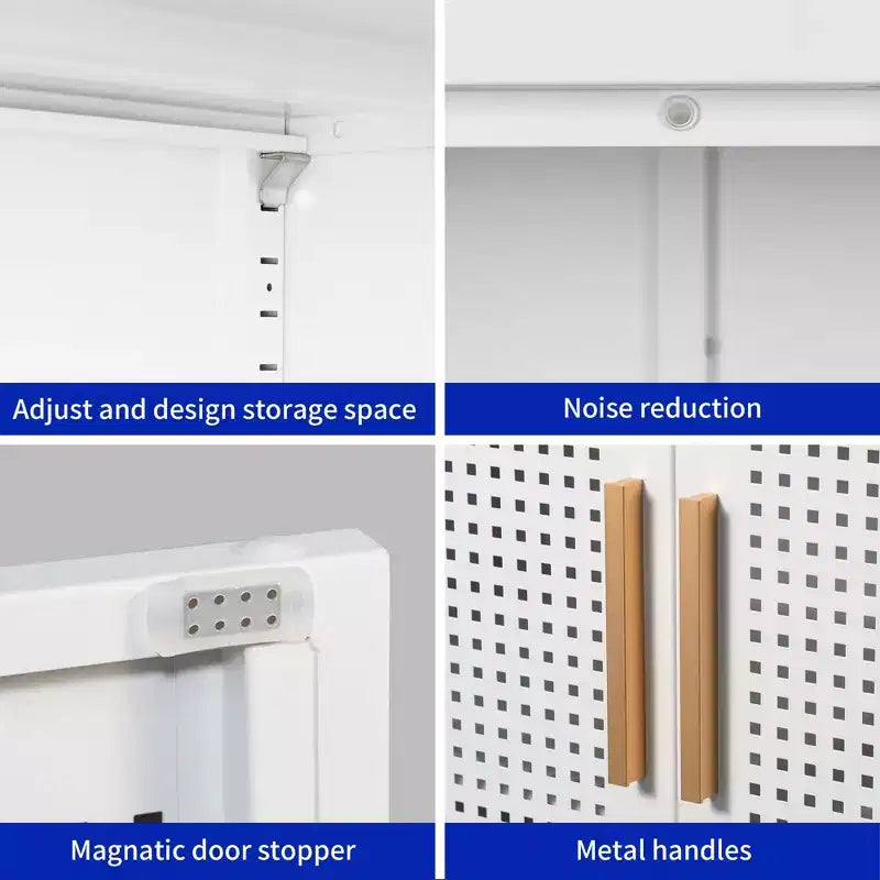 31.5Metal Storage Cabinet - 2 Doors & 2 Adjustable Shelves, Steel File Cabinet (No Lock), White
