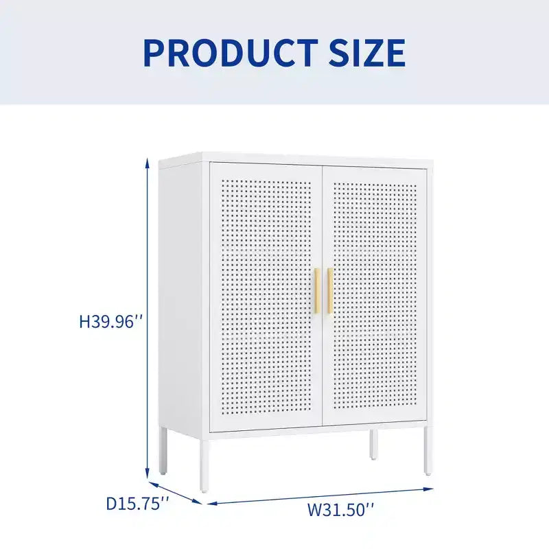 31.5Metal Storage Cabinet - 2 Doors & 2 Adjustable Shelves, Steel File Cabinet (No Lock), White