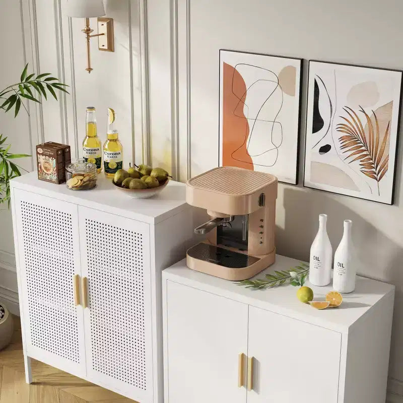 31.5Metal Storage Cabinet - 2 Doors & 2 Adjustable Shelves, Steel File Cabinet (No Lock), White