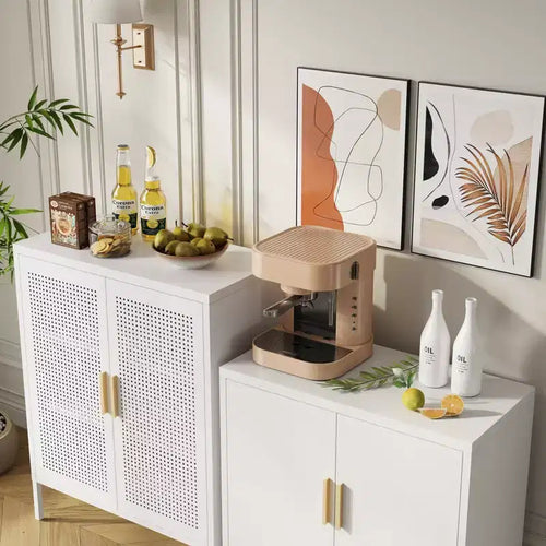 31.5Metal Storage Cabinet - 2 Doors & 2 Adjustable Shelves, Steel File Cabinet (No Lock), White