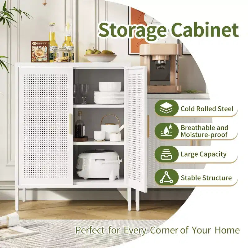 31.5Metal Storage Cabinet - 2 Doors & 2 Adjustable Shelves, Steel File Cabinet (No Lock), White