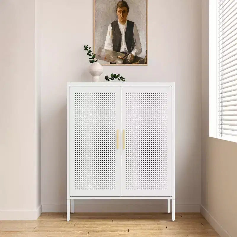 31.5Metal Storage Cabinet - 2 Doors & 2 Adjustable Shelves, Steel File Cabinet (No Lock), White