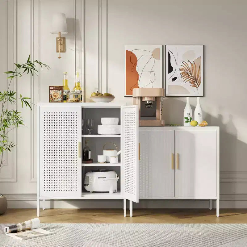 31.5Metal Storage Cabinet - 2 Doors & 2 Adjustable Shelves, Steel File Cabinet (No Lock), White