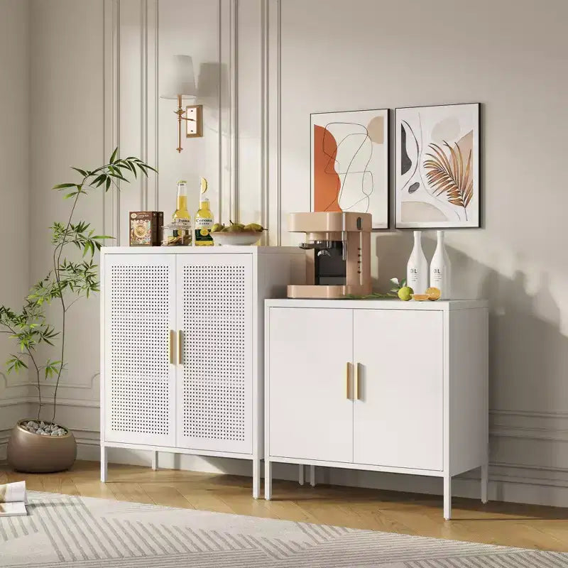 31.5Metal Storage Cabinet - 2 Doors & 2 Adjustable Shelves, Steel File Cabinet (No Lock), White